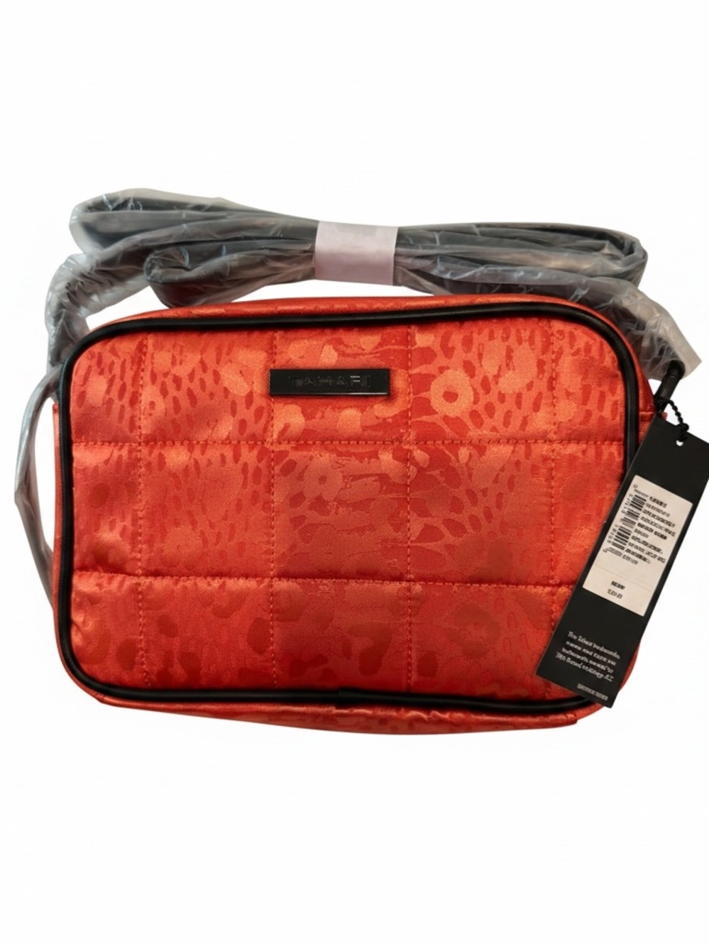 T Tahari Quilted Satin Crossbody Bag - Coral Red